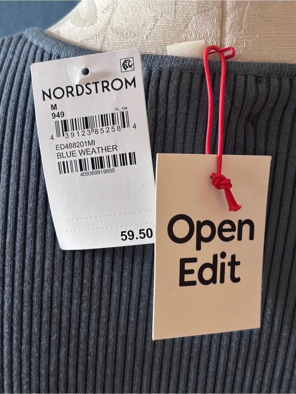 Open Edit Luxe Sculpt Square Neck Long Sleeve Top in Blue Weather NWT - Picture 6 of 6
